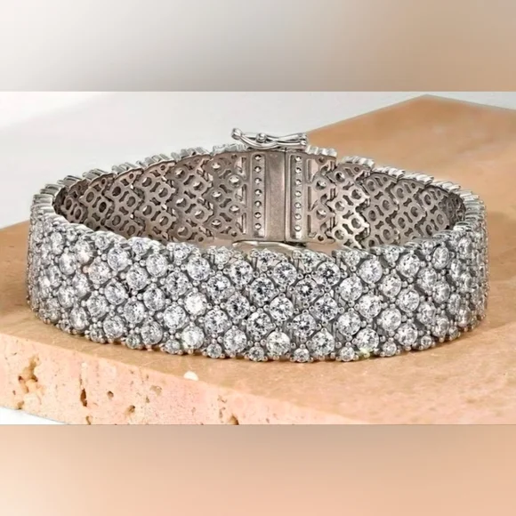 Dazzling 925 Sterling Silver Moissanite Wide Bracelet 6.79" New - Picture 12 of 13
